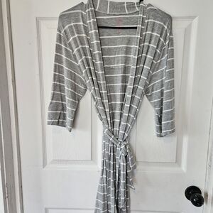 Everly Grey Women's Gray and White Striped Robe